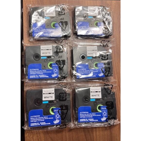 6 Pack Mark Domain Tape 12mm (0.47") Laminated White Refill – New Sealed - Picture 1 of 5